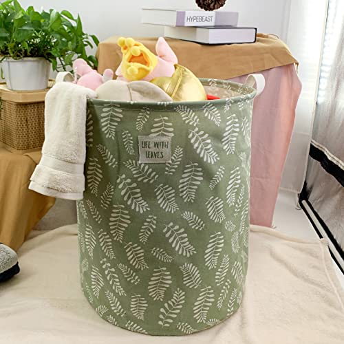 Mziart Large Foldable Laundry Basket Organizer, Collapsible Laundry Hamper Fabric Clothes Toy Storage Basket Nursery Hamper Storage Bin for Household Bedroom, Bathroom, College Dorm (Small White Leaf) - color: Small White Leaf