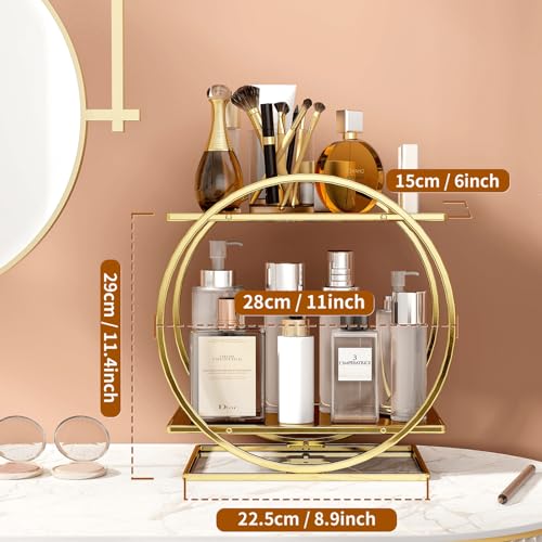Perfume Organizer for Dresser, 2 Tier Bathroom Counter Organizers and Storage, Gold Makeup Organizer for Vanity, Bathroom Accessories & Decor, Skincare Perfume Trays Cosmetic Display Holder - color: Gold