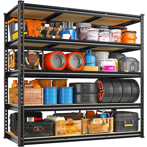 REIBII 48" W Garage Shelving Heavy Duty, 3000LBS Storage Shelves, 5-Tier Adjustable Metal Shelving, Garage Shelves Sturdy Industrial Shelf, Easy Assemble, 72" H x 48" W x 18" D - size: 48" W x 72" H x 18" D