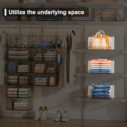 6 Tier Extra Large Hanging Storage Organizer,Hanging Closet Shelves with Dividers,Closet Organizer Wire Shelf with 5 S Hooks,Bedroom,Laundry Storag-Black - color: Black, size: 6-Tier