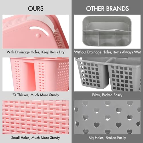 Tiawudi Portable Shower Caddy, Caddy Organizer with Handle, Plastic Shower Basket Hold Soap, Shampoo, Hair Supplies and Beauty Products, Cleaning Supplies Organizer for Home, Dorm, Shelf and Cabinet - color: Pink