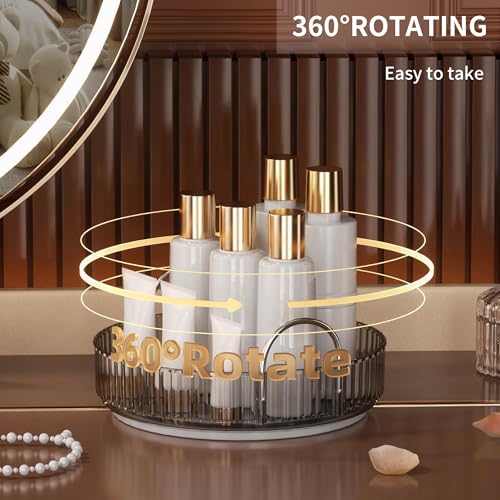 YCIA&DONE 360 Rotating Makeup Organizer and Storage for Vanity Countertop 1 Tier, High Capacity Cosmetic Skincare Perfume Organizers for Dresser Bathroom Fridge Lazy Susan (Smoky Gray) - color: Smoky Gray, size: 9"