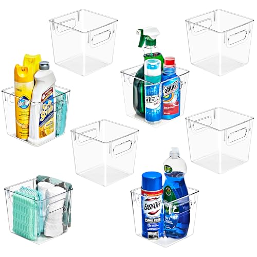 Sorbus 8 Pack Small Clear Plastic Storage Bins, Clear Organizer Bins with Handle for Kitchen, Pantry, Cabinet, Refrigerator, Craft, Toys, Clothes, Closet, Under Sink, Bathroom Organizers and Storage - size: Small, style: 8 Pack
