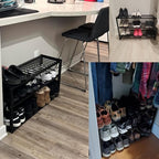Jripae Bamboo Shoe Rack for Closet, 3 Tier 32.5inch Longer Shoe Organizer Shelf Holder Storage 12-15 Pairs Stackable for Entryway Door Hallway Bedroom Garage Space Saving Foldable Black - size: 3-tier-long/32.5*10.5*17in