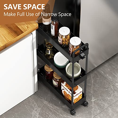 SOLEJAZZ Slim Rolling Storage Cart with Wheels 3 Tier Skinny Bathroom Storage Organizer Thin Laundry Room Utility Cart Space-Saving for Bedside Kitchen Office Small Narrow Places, Black - color: Black, size: 3-Tier, 4.76"D