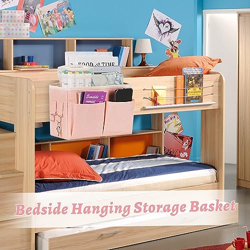 Bedside Caddy Hanging Storage with Water Bottle Holder for Bunk Bed Hospital Bed Dorm Rooms (Pink) - color: Pink