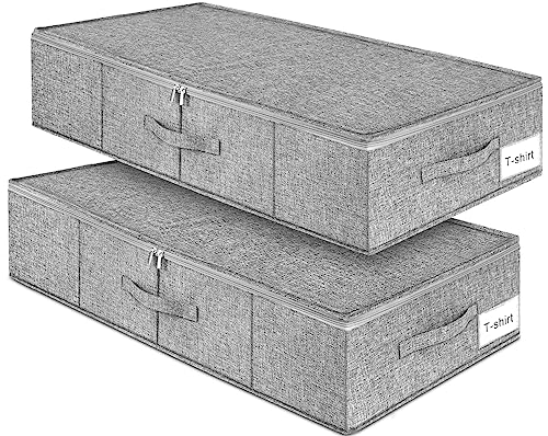 Under Bed Storage, 2 Pack Underbed Storage Container Bags With Lid, Foldable Sturdy Clothes Storage Drawer Organizer W/ 3 Handles, Ultra Thick Fabric Blanket Shoe Storage Box, 30x15x6.7inch, Grey - color: Gray-2pcs, size: 6.7 inch Tall