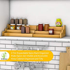 Spice Rack Kitchen Cabinet Organizer- 3 Tier Bamboo Expandable Display Shelf Yellow - color: Yellow