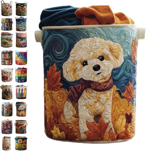Quilted Laundry Baskets, Large Floral Boho Fabric Storage Hamper with Handles, Collapsible Soft Clothes Organizer Tote for Nursery House Styling, Portable Bedroom Washing Container - color: #15, size: S(35*28*13cm)