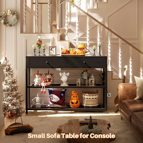 Ecoprsio Entryway Table with Outlets and USB Ports, Console Table with 2 Drawers, Small Sofa Table with Storage Shelves for Living Room, Couch, Hallway, Foyer, Kitchen Counter, 32'', Black - color: Black, size: 32-In