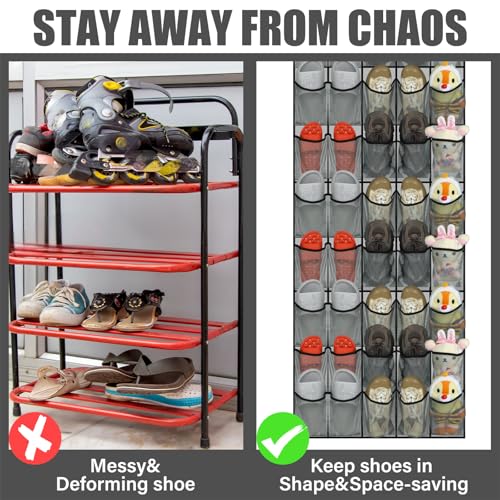 Windyun 40 Over The Door Shoe Organizer, Large Mesh Pocket Hanging Shoe Rack Hanger Large Capacity Gray Behind The Door Storage Holder for Dorm College Closet Entryway Bedroom Utility Room Women Men - color: Gray