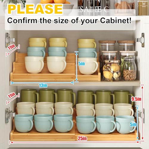 Hongtamoya 3-Tier Expandable Bamboo Mug Holder For Countertop Coffee Cup Holder Display Mug Organizer Mug Rack for Coffee Bar Organizer Mug Shelf for Cabinet for Kitchen, Home - size: (12.40~24.01'')L*10.62''W*4.33''H