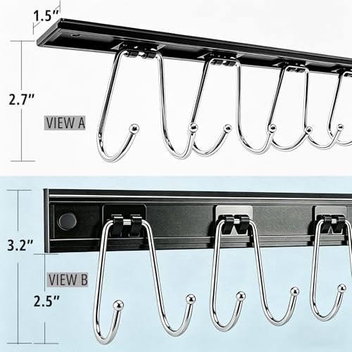 Cociat 2PCS Utensil Racks with 12 Hooks 17.2 Inch Kitchen Utensil Holders Hanging Utensil Rack Multifunctional (17.2 inch Black) - color: BLACK, size: 17inch & 12 hooks