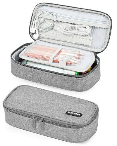 YOKUMA Pencil Case,Large Capacity Pencil Pouch,Aesthetic Zipper Pencil Box, Back to School Supplies for College Student Teen Adults,Travel Essentials,Electronic Cable Organize - color: Grey