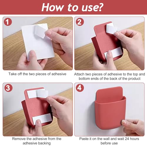 Remote Control Holder, Wall Mount Pen Holder Hole-Free Self Adhesive Phone Charging Organizer Pencil Storage Containers for Home Office School Supply Orgaizer(Red) - color: Red