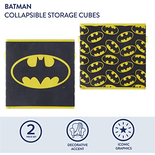 Batman Collapsible Storage Cubes – Set of 2 Foldable Fabric Bins for Kids – Organizer Boxes with Iconic Logo – Closet & Toy Storage – Black Superhero Cube Containers - color: Batman