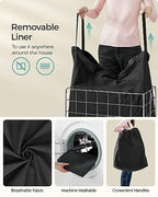 SONGMICS 29 Gal. (110L) Laundry Basket, Laundry Hamper, Collapsible Clothes Hamper, Removable and Washable Liner, Metal Wire Frame, for Bedroom Bathroom, Silver and Classic Black ULCB111B01 - color: Silver + Classic Black, size: 110 L