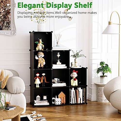 C&AHOME Cube Storage, 9-Cube Bookshelf, Plastic Closet Cabinet Organizer, DIY Stackable Bookcase, Modular Shelving Units Ideal for Home, Office, Kids Room, 36.6" L x 12.4" W x 48.4" H Black SHS3009A - color: Black