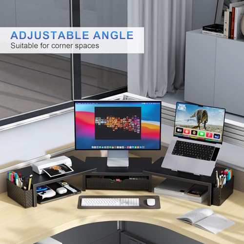 gianotter Dual Monitor Stand Riser, Desk Organizer With Drawer and 2 Pen Holders, Computer Monitor Stand, Shelf for Top of Desk, Black - color: Black