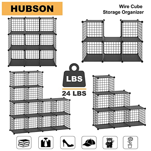 HUBSON Wire Cube Organizer, Book/Toy/Craft/Potted Plants and Pet Closet Organizers, 16-Cube Freely Combinable Metal Grids Storage Shelf, Black Plus Iron - color: Black Plus Iron, size: 16 Cubes