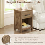 Giantex Farmhouse Nightstand, Wooden Bedside Table with Storage Drawer & Open Shelf, End Side Table, Rustic Night Stand for Small Space Bedroom & Home Office, Natural