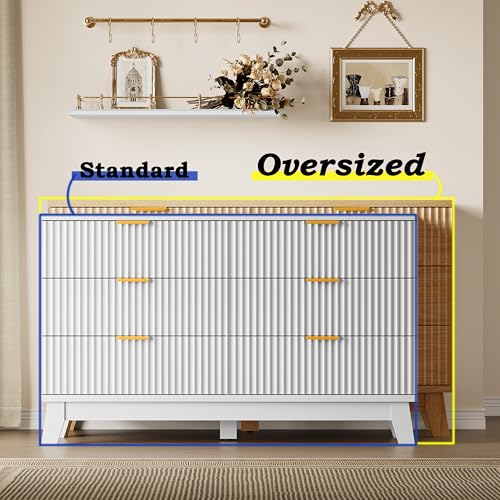 BORNOON Fluted 6 Drawer Dresser, 47.2" Wide Modern Boho Chest of Drawers, Wooden Storage Dresser TV Stand for Bedroom, Living Room, Closet, Hallway, Curved Profile Design - color: Pure White, size: 6-Drawer