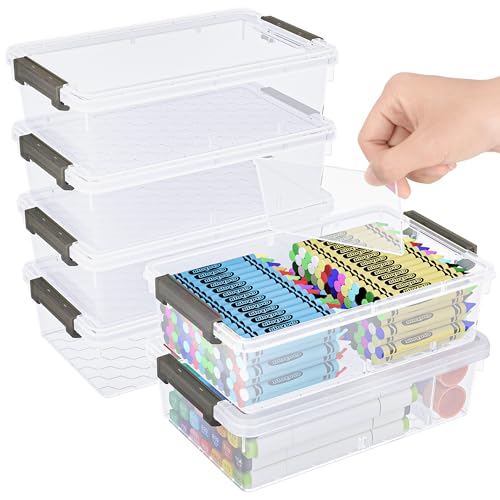 6 Pack Extra Large Pencil Box with Removable Divider, Thickened Pencil Case Bulk, Clear Crayon Marker Organizer Stackable Plastic Small Storage Containers for Pen Craft School Supplies(Grey) - size: Grey-6 Pack