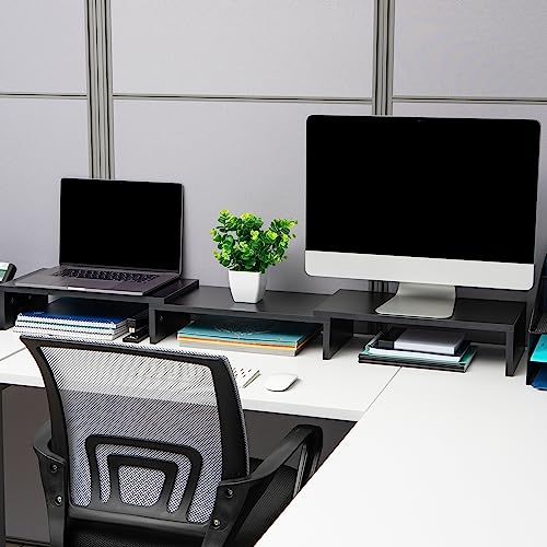 Mind Reader Dual Monitor Stand, Desktop Organizer, Laptop Riser, Office, MDF, 51.25"L x 9.25"W x 4.75"H, Black - color: Black