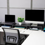 Mind Reader Dual Monitor Stand, Desktop Organizer, Laptop Riser, Office, MDF, 51.25"L x 9.25"W x 4.75"H, Black - color: Black