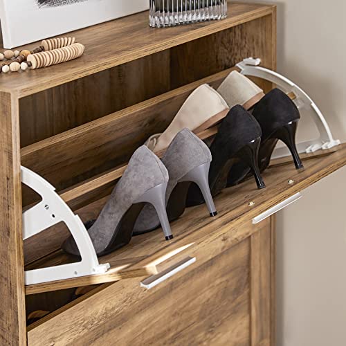 SoBuy Narrow Shoe Cabinet Entryway, Slim Shoe Rack 2 Flip-Drawers, Shoe Storage Cupboard for Hallway Brown FSR137-F - color: Natural, size: 2 Drawers