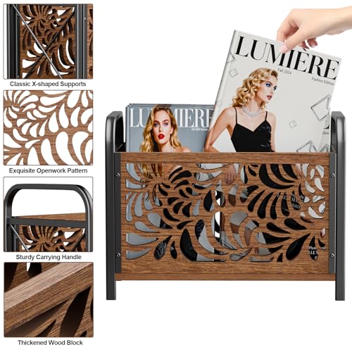 Magazine Holder, Magazine Rack Floor, Wood Magazine File Holder, Magazine Organizer, Album Storage for Vinyl Records, Farmhouse Magazine Storage Rack for Magazines, Newspapers, Books