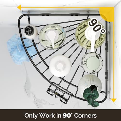 Orimade Corner Shower Caddy Stainless Steel with Hooks Wall Mounted Bathroom Shelf Storage Organizer Adhesive No Drilling 3 Pack, Matte Black Only for 90-Degree Corner - color: Matte Black