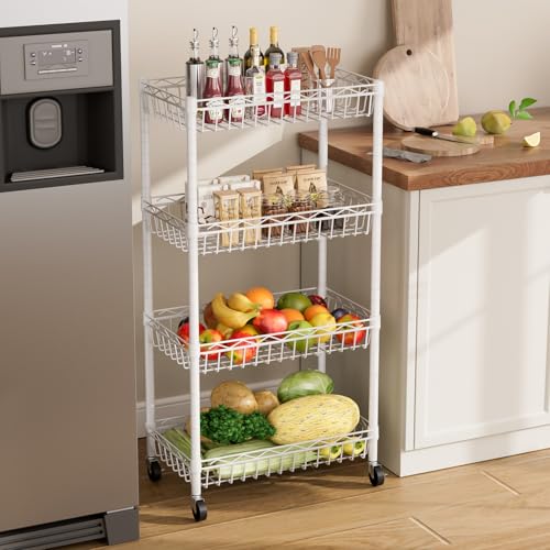 SINGAYE 4 Tier Basket Shelf Wire Shelving Unit Adjustable Storage Shelves Big Basket Rack for Garage Kitchen Office Pantry Corner 17" Dx12 Wx50 H White - color: White, size: 4-Tier[17"Dx12"Wx50"H]