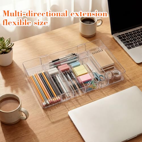 Briwooody 2 Pcs Large Expandable Acrylic Drawer Organizers, Grid Adjustable Drawer, Dividers Organizer for Desk, Makeup, Jewelry, Office, Kitchen Supplies (Clear,8 Compartments) - color: Clear, size: 8 Compartments