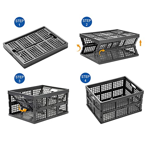 Eslite 34L Large Plastic Folding Storage Crates,Collapsible Crates for Storage,Pack of 3 (Grey) - color: Grey