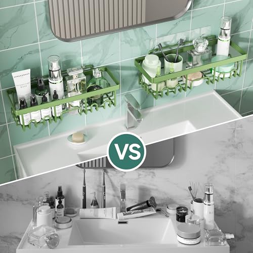 Veken Rustproof & Waterproof Shower Caddy 6-Pack, No Drilling Adhesive Shelves Rack with Soap Holder, Large Capacity Bathroom Organizers and Storage, Wall-Mounted Kitchen & Home Decor, Green - color: H. Green