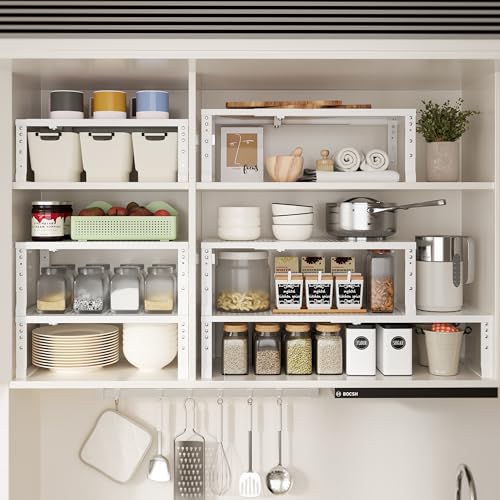 Expandable Spice Rack & Kitchen Cabinet Organizer - Stackable, Adjustable Shelves for Cabinets, Countertops, Cupboards & Pantries(3 Packs/Medium/White) - color: 3 Packs/White, size: Medium:7.8"D x 16.5"W x 6.2"H