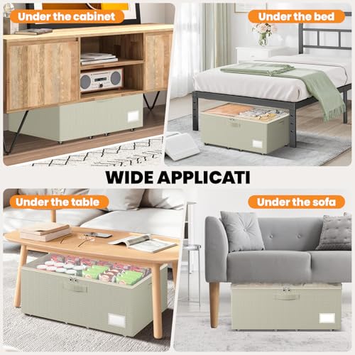 Dayacoco Underbed Storage with Wheels, 2 Pack Under Bed Storage Containers with Clear Lids, No Assembly Required 10.1 inch Rolling Under Bed Storage for Clothes, Beige - size: 10.1 inch height-beige