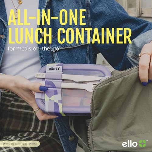 Ello 2-Pack Bento Box Lunch Stack Plastic Food Storage Container | Leak-Proof Locking Plastic Lids | Silicone Base | BPA-Free | Freezer Microwave and Dishwasher Safe | Wisteria - color: Wisteria