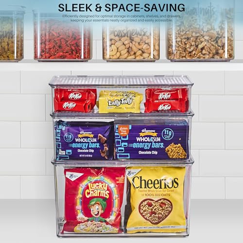 Sorbus Pantry Storage Organizer with Lids- Clear Plastic Refrigerator Organizer Bins- Multi Purpose & Versatile Stackable Cabinet Organizers- Cosmetics, Laundry, Office Supplies Food Organizer- 2 Pack - size: Medium