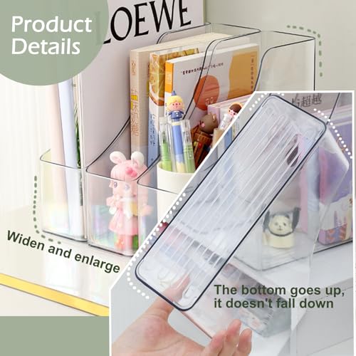 4 Pack Vertical File Holder Clear PET Desk Organizer and Storage Bins Holding for Magazines Binders Notebooks Envelopes File Organizer for Desk Multi-purpose Plastic Document Organizer Work Desktops