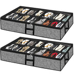 Under Bed Shoe Storage Organizer for Closet 2 Pack Fits 32 Pairs Underbed Shoes Container Boxes with Sturdy H-Handles, Foldable Shoe Rack Holder,Black - color: Black-32pairs, style: H-Handle