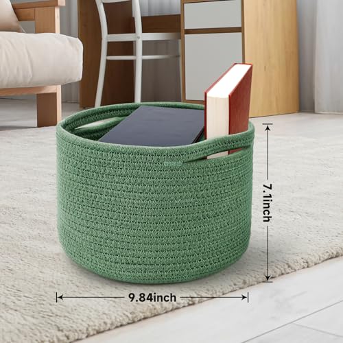 Small Rope Baskets for Storage, Baskets for Gifts Empty, Cute Round Woven Basket, Decorative Shelf Baskets 9.82×9.82×7.1", Cotton Toy Basket Storage Bins for Organizer 3 Packs Green - color: Green-3PCS