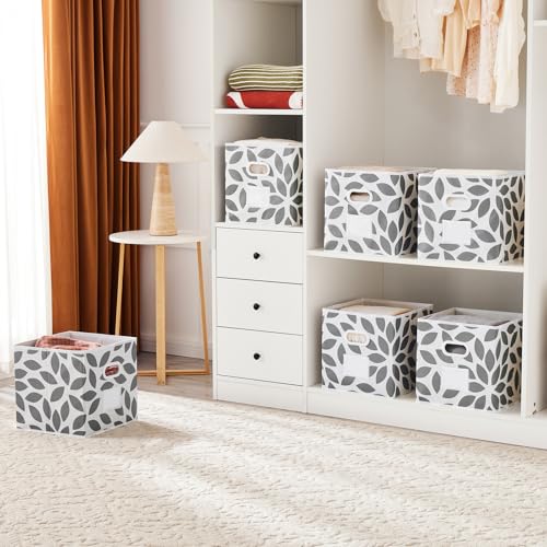 MAX Houser Fabric Storage Bins Cubes Baskets Containers with Dual Plastic Handles for Home Closet Bedroom Drawers Organizers, Flodable,Grey, Set of 6 - color: 21 grey