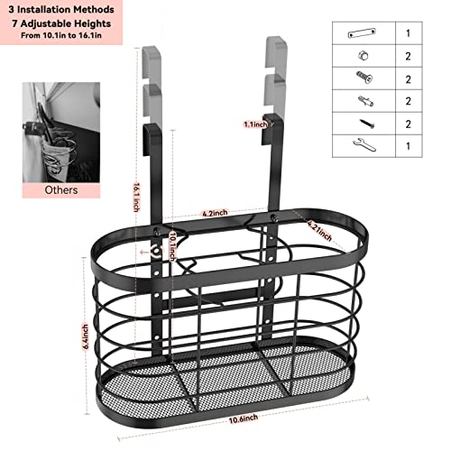 3 in 1 Hair Tool Organizer - Adjustable Height Wall Mounted/Cabinet Door Bathroom Organizer, Under Sink for Hair Dryer, Flat Irons, Curling Wands, Straighteners - color: Black