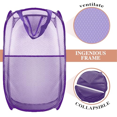 Collapsible Pop Up Laundry Hamper, Extra Large Mesh Foldable Laundry Basket Bag, 28" x 16" x 16", 2 Pack (Black + Purple) - color: 2P Black+Purple