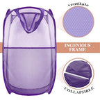 Collapsible Pop Up Laundry Hamper, Extra Large Mesh Foldable Laundry Basket Bag, 28" x 16" x 16", 2 Pack (Black + Purple) - color: 2P Black+Purple