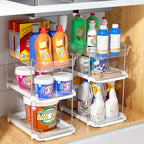 Delamu 2 Sets of 3-Tier Bathroom Under Sink Organizers and Storage, Multi-Purpose Stackable Pantry Organization and Storage, Pull Out Clear Kitchen Bathroom Cabinet Organizer with Movable Dividers | Storage, Multi-Purpose, Stackable, Pantry Organization,