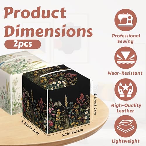 Tissue Box Cover - Vintage Floral Tissue Holder, Square Leather Napkin Holder Facial Paper Case Decorative Tissues Cover for Home Kitchen Dining Bathroom Office, 2 Pcs - color: Vintage Floral