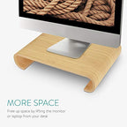 Navaris Wood Monitor Stand Riser - Computer Desk Organizer Desktop Dock Wooden Mount Display for PC TV Screen Notebook Laptop - Bamboo - style: bamboo wood light brown